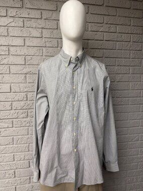 Ralph Lauren Men’s Classic Fit Long Sleeve Blue Checkered Shirt Size 17 36-37